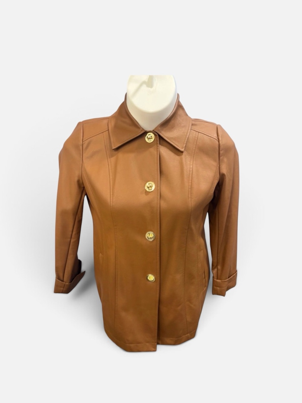 D & Co | Light Brown Embellished Faux Leather Jacket | Women’s Size Small